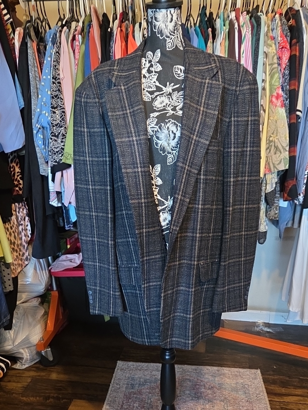 Eddie Bauer Men's Navy and Green Windowpane Blazer